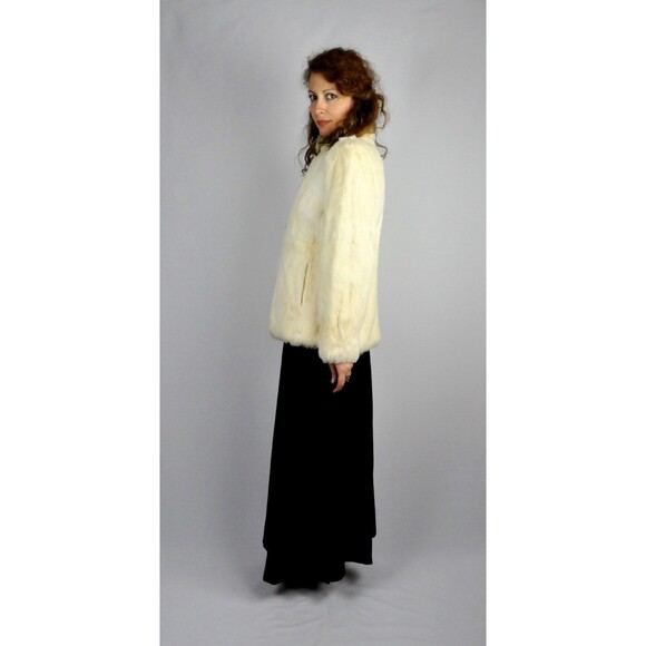 Vintage White Rabbit FUR Coat Jacket - Super Soft Real Rabbit Fur Ivory S M - Picture 2 of 5